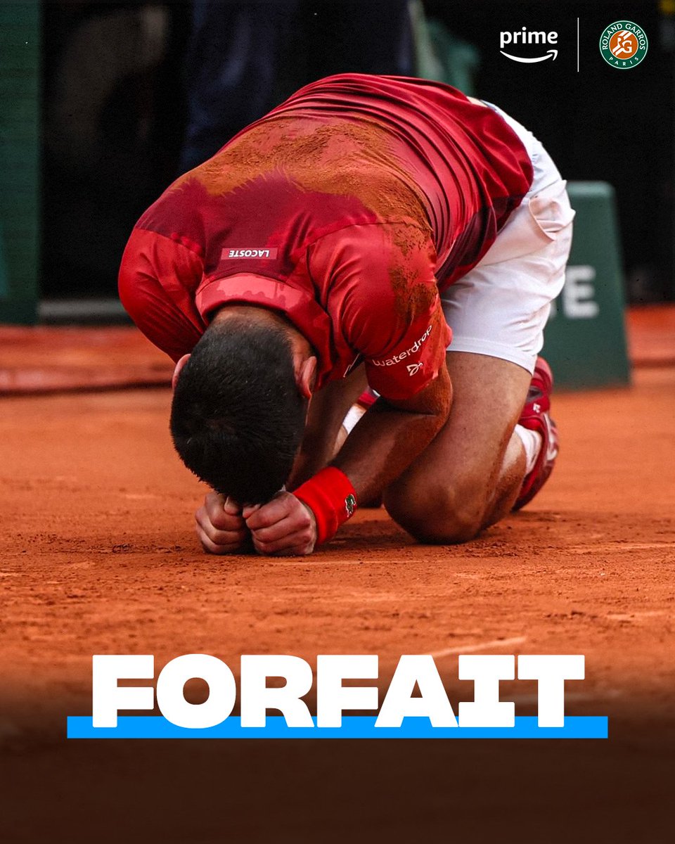 PVSportFR's tweet photo. 🚨 OFFICIEL : Novak Djokovic déclare forfait pour la suite de @rolandgarros. 

#RolandGarros https://t.co/yqZjmIuakq