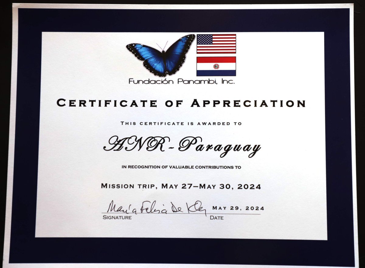 ANRParaguay's tweet image. La fundación Panambi Inc, envió un certificado de reconocimiento al presidente de la ANR, Horacio Cartes, agradeciendo por el espacio otorgado a profesionales de Estados Unidos, quienes realizaron atención médica en la Junta de Gobierno, los días 27,28,29 y 30 de mayo.