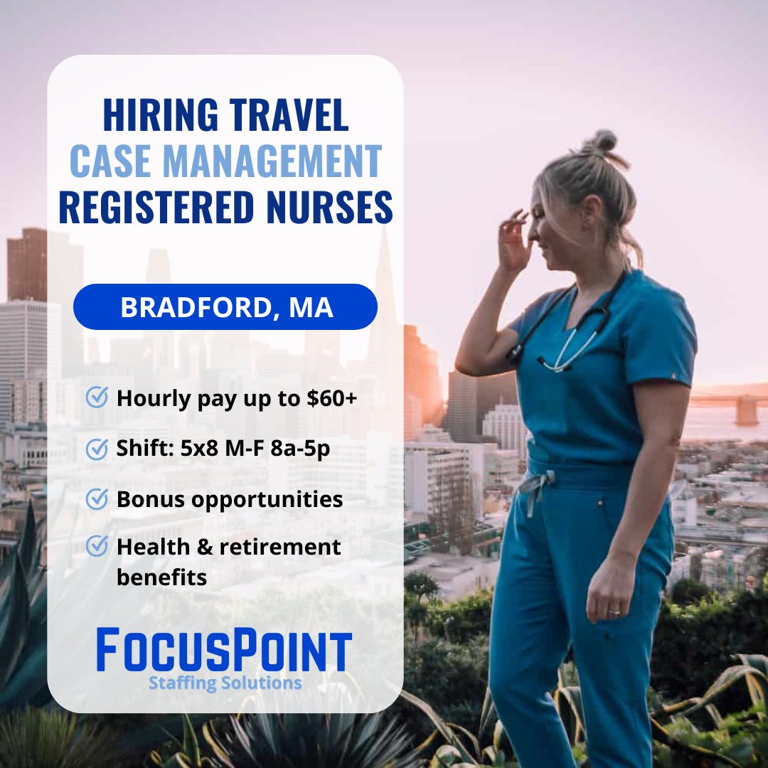 focuspoint_net's tweet photo. New and exciting Nursing Opportunity!
1 year of experience in case management - preferably med surg or a rehab setting! 
🔗 Apply at the link in our bio! https://t.co/TfabRdJJq4