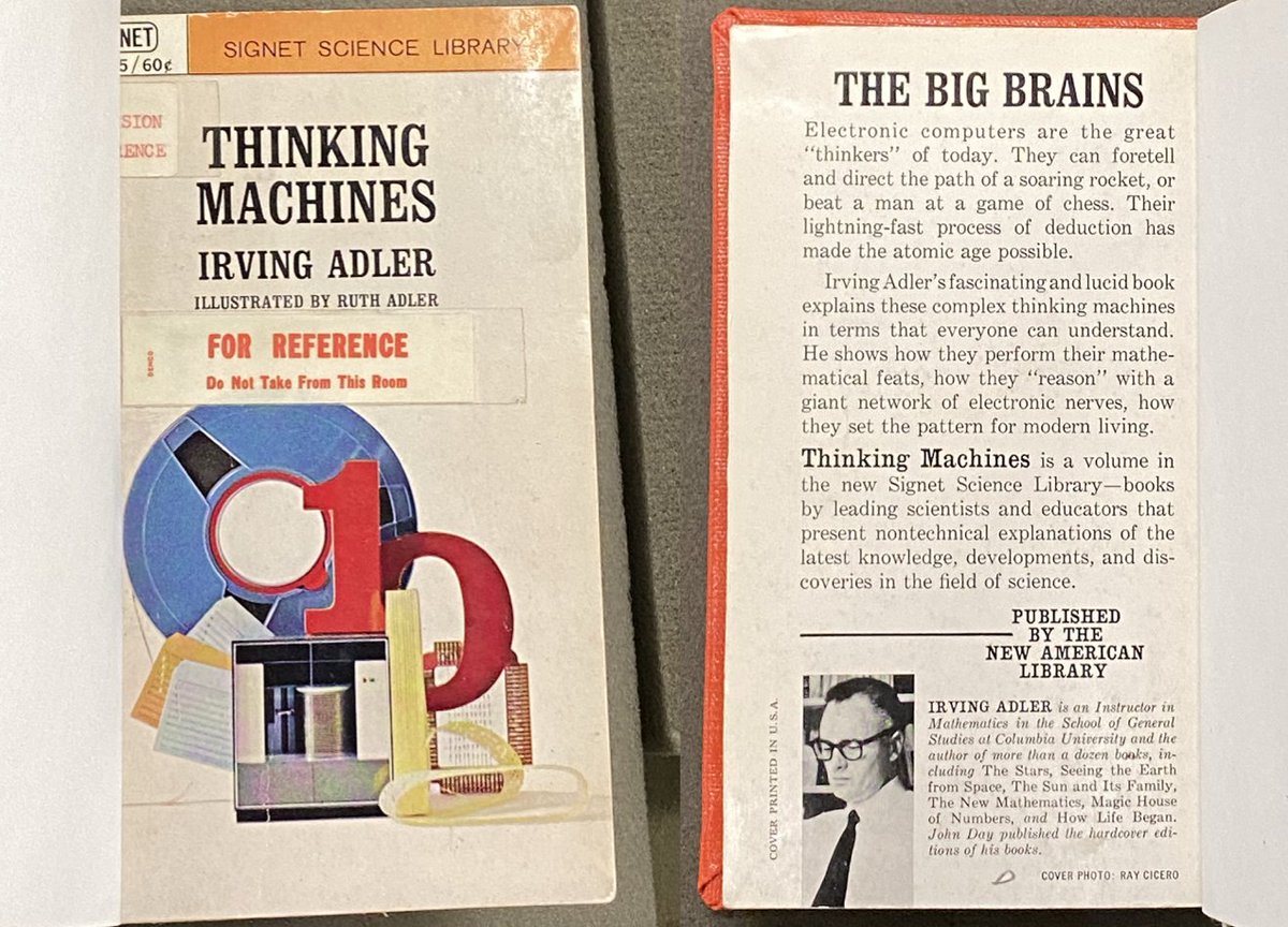 PalmeriJoAnn's tweet photo. For today’s #ArtificialIntelligenceMW theme, our focus is on #ComputerHistory in the #HistSci Collections @OU_Libraries
Thinking Machines (1962) by Irving Adler & Illustrated by Ruth Adler #MuseumWeek2024 #SciArt #ScienceInArt #EverythingHasAHistory https://t.co/0d2qOwfpqu