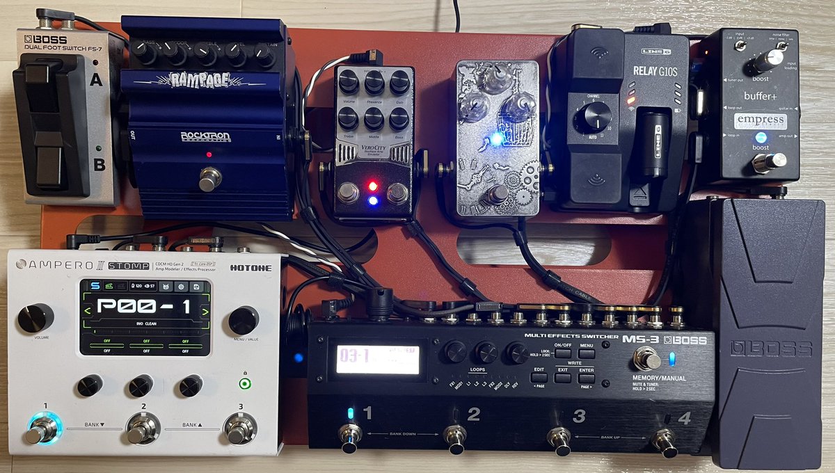 mockingbird340x's tweet photo. ◯回目の完成です…疲れた
AMPEROのフットスイッチ使えるように前に持ってきただけやのに…疲れた
#ROCKTRON
#RAMPAGE
#VEROCITY
#ENGL
#9OVERDRIVE9
#VERRE
#EMPRESS
#BOSS
#MS3
#HOTONE
#AMPERO2STOMP
#KES
#KIPVAC9
#オヤイデ
#EBS
#GOKKO https://t.co/iy5aJwKNHF