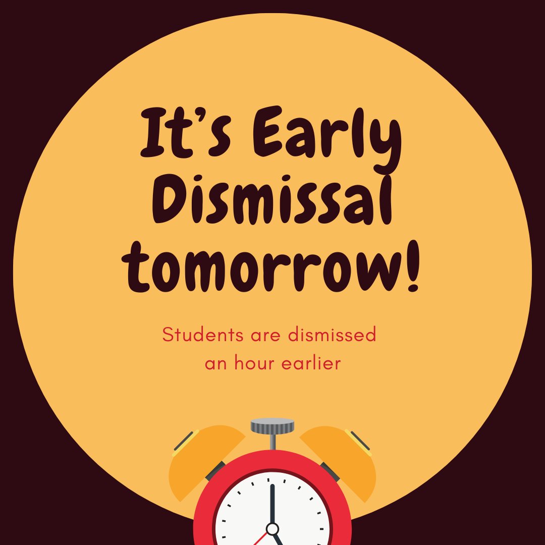 Don't forget it's Early Dismissal tomorrow, #EIPS! Students are dismissed one hour earlier than usual on Wednesday, June 5.