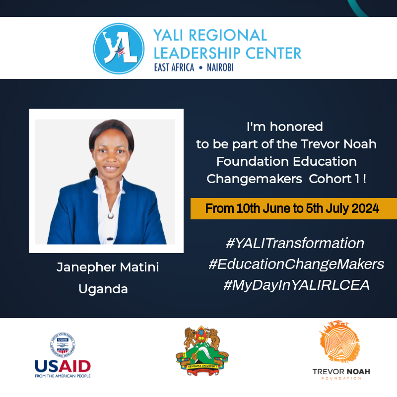 JanepherMatini's tweet photo. I am excited to share my selection as a finalist  for the YALI Regional Leadership Center East Africa &amp; Trevor Noah Foundation Education Changemakers program Cohort1.#YaLItransformation,#MyDayInYALIRLCEA,#EducationChangeMakers https://t.co/2oyLdgUSV0
