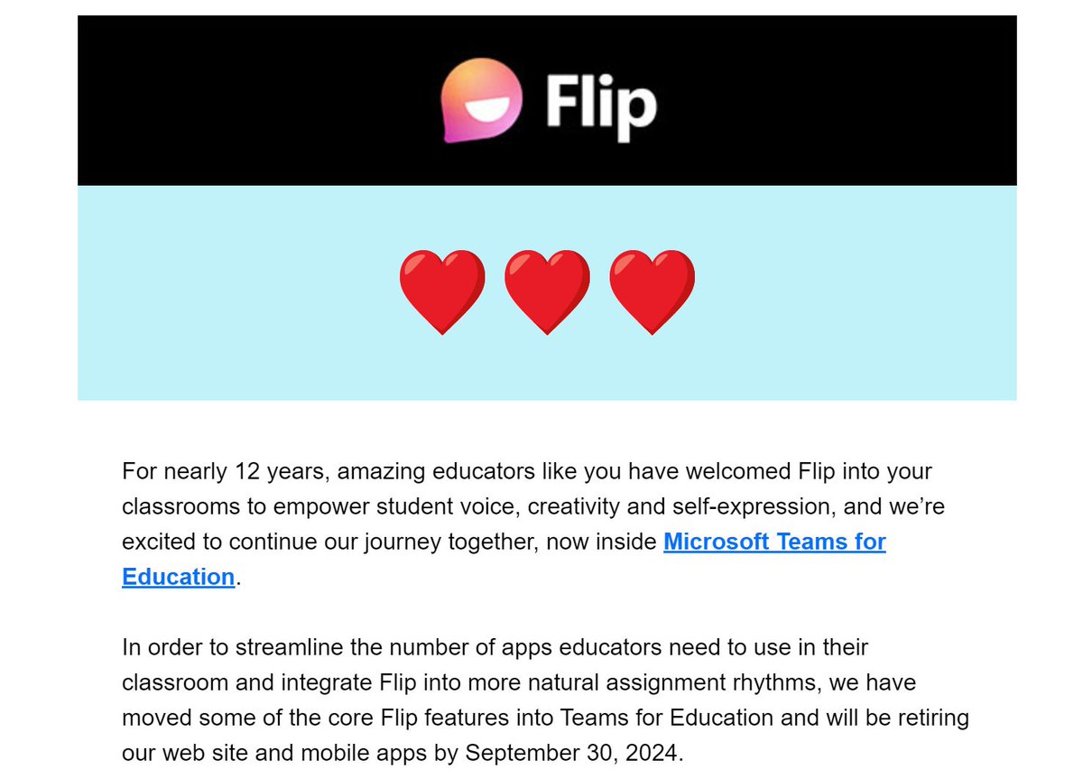So, make this make sense ...

"In order to streamline the number of apps educators need to use in their classroom ..."

@MIcrosoftFlip is taking an app available to anyone via web and mobile ... and locking it inside of Microsoft Teams.

To streamline the number of apps.

Don't