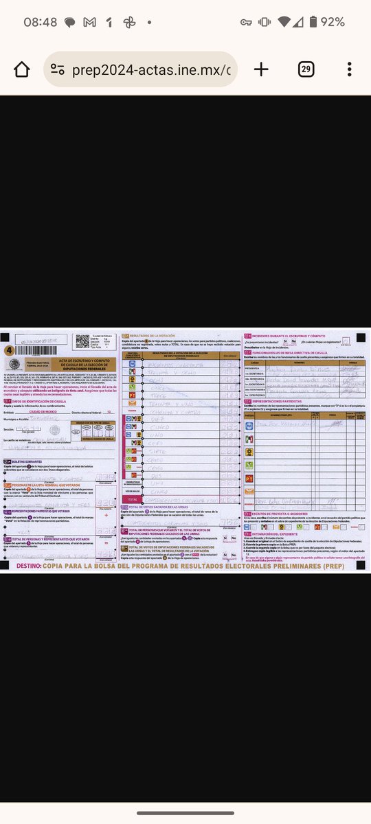 JPAlGd's tweet photo. Ojo a revisar todos los votos, no solo la presidencia. Recuerden que la separación de poderes está en juego.

En la Cuauhtémoc, Secc. 4549, básica, el PREP marca 24 votos para el PAN en diputados federales, cuando en realidad fueron 240.

El fraude también es para el legislativo. https://t.co/WsUZcZ9a7n