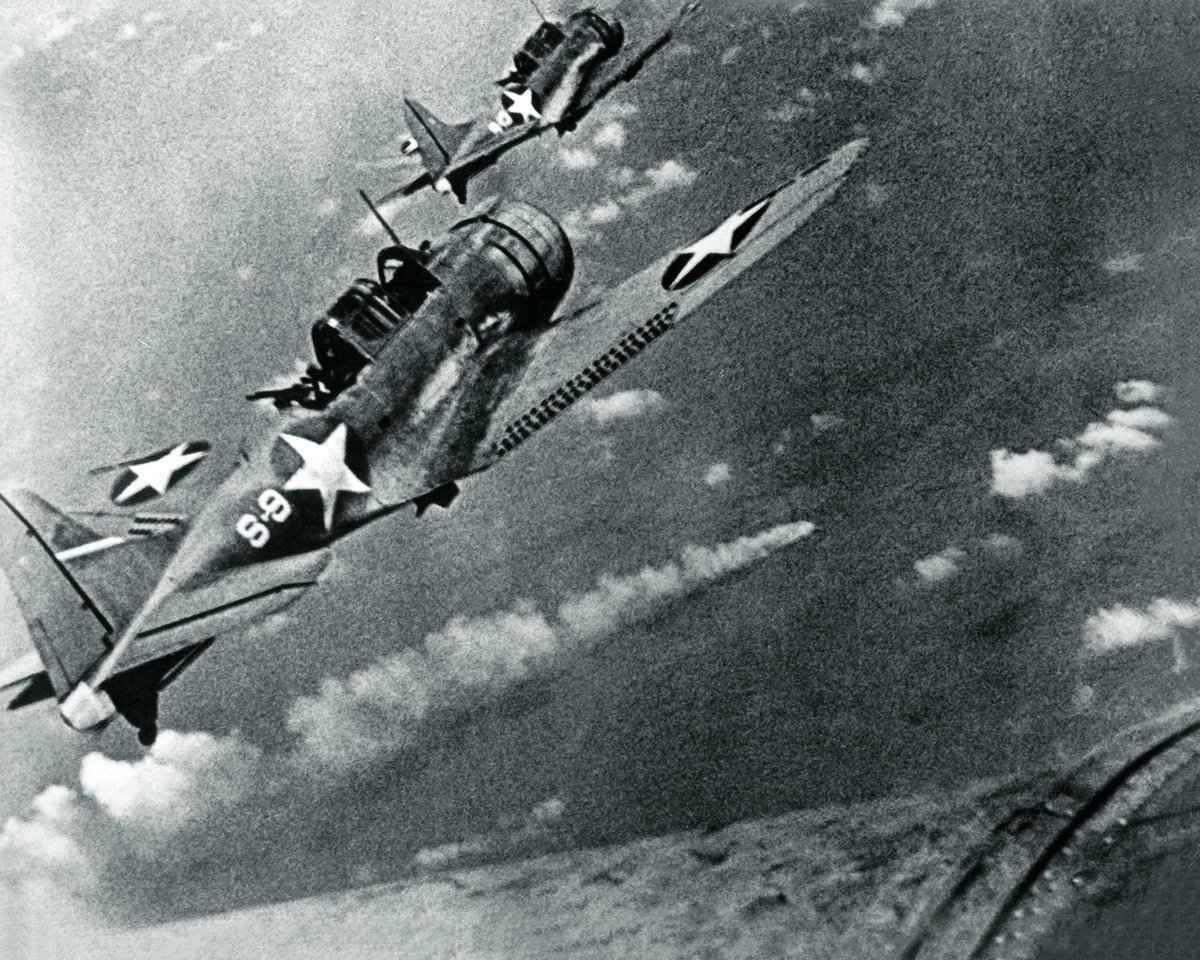 #OTD in 1942, the Battle of Midway began. The course of World War II was dramatically altered when Douglas SBD Dauntless aircraft destroyed four Japanese carriers.