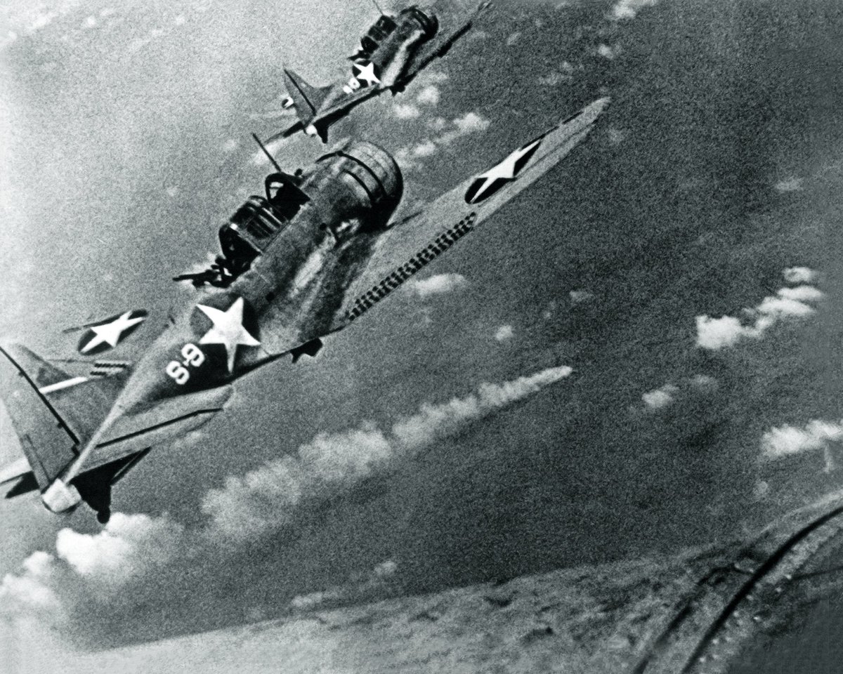 airandspace's tweet photo. #OTD in 1942, the Battle of Midway began. The course of World War II was dramatically altered when Douglas SBD Dauntless aircraft destroyed four Japanese carriers. https://t.co/AJrdZZhPcW