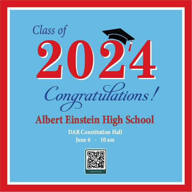 ColonialParking's tweet image. Congratulations Albert Einstein High School Grads! Reserve a spot within walking distance of DAR Constitution Hall using the convenient qr code or at ecolonial. #mcps_md #MontgomeryCountyPublicSchools #MCPSGrad  #DARConstitutionHall #colonialparking