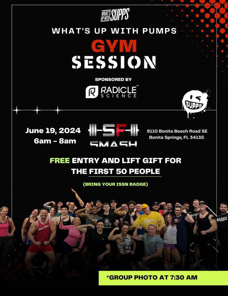 Join dietary supplement &amp; nutrition pros at the next What's Up with Pumps session, hosted by What's Up With Supps &amp; Smash Fitness Bonita Beach, proudly sponsored by Radicle Science!

✅ FREE entry and Lift Gift for the first 50 people
Secure your spot: hubs.ly/Q02ztcW60