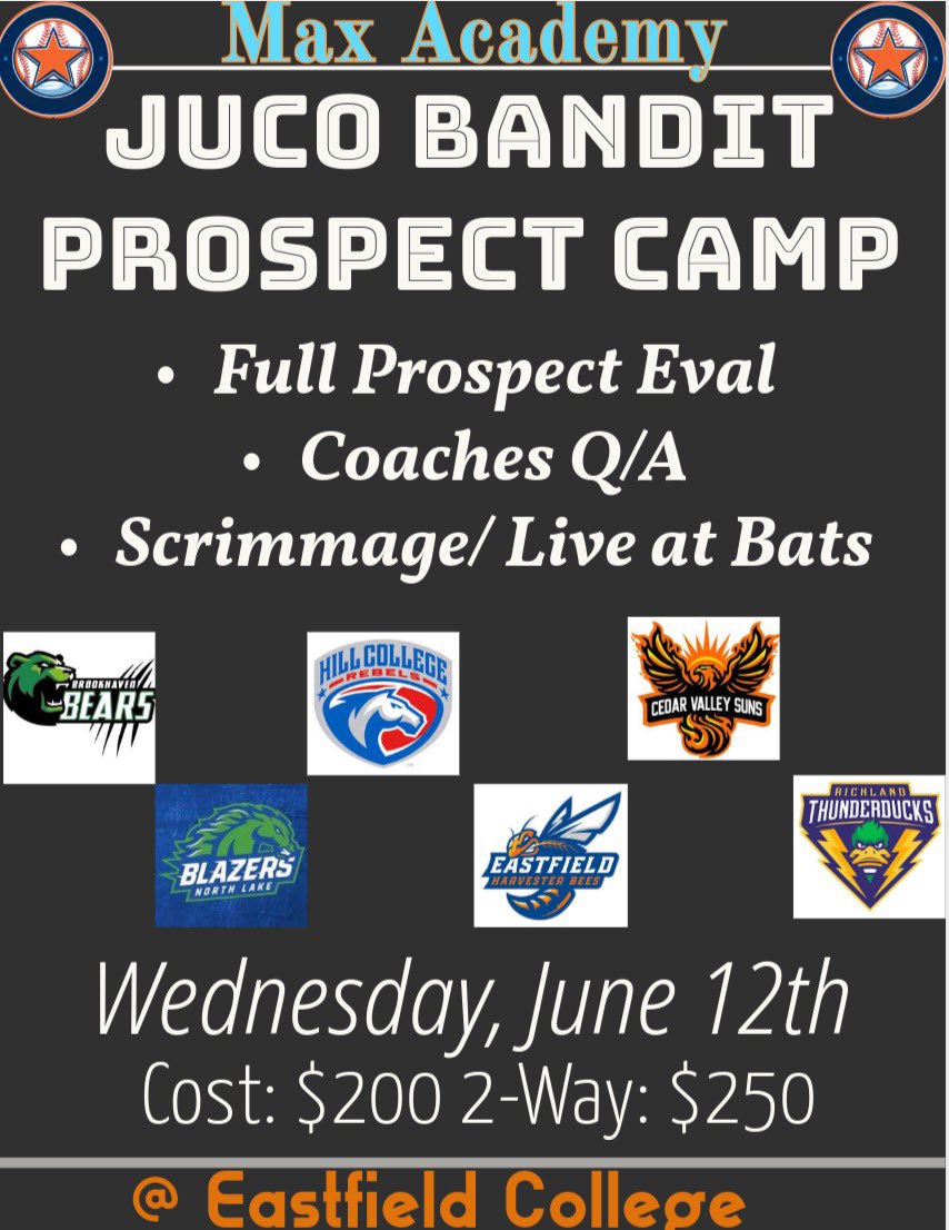 Just over one week until our first prospect camp of the summer. LIMITED SPOTS AVAILABLE! We will be capping the total number of participants for this event to maximize exposure. Sign up using the link below to reserve your spot.

docs.google.com/forms/d/e/1FAI…
