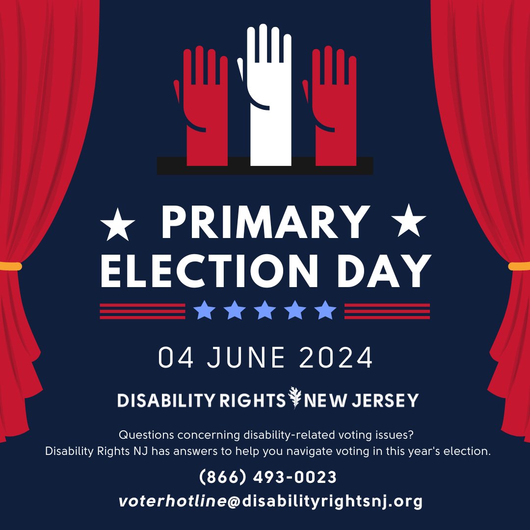 AdvocateDRNJ's tweet image. Get out and VOTE NJ! Today, June 4th is #PrimaryElectionDay. All ballots MUST be cast by 8PM. Make your voices heard. #YourVoteMatters! 🇺🇸Find a polling location or secure drop box at: Vote.NJ.Gov. #Vote #DisabilityRights #DisabilityVote #VoteYourVoice