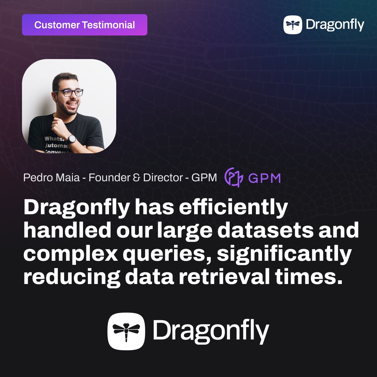dragonflydbio's tweet photo. Exciting news! We're thrilled to share this feedback from one of our valued customers: "Dragonfly has efficiently handled our large datasets and complex queries, significantly reducing data retrieval times." #BigData #PerformanceSpeed #Dragonfly https://t.co/0Gt36OwX57