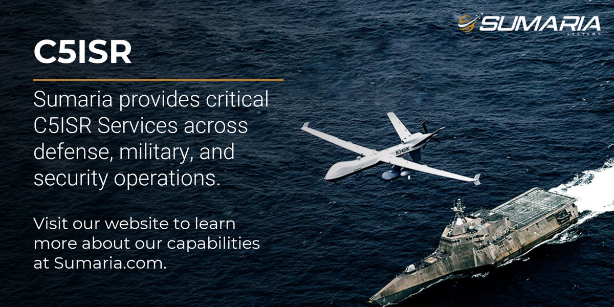 sumariasystems's tweet image. Sumaria C5ISR Services are essential for maintaining situational awareness, decision-making, and coordinated actions in complex and rapidly changing contested operational environments. Visit Sumaria.com #Sumaria #C5ISR #DefenseOps