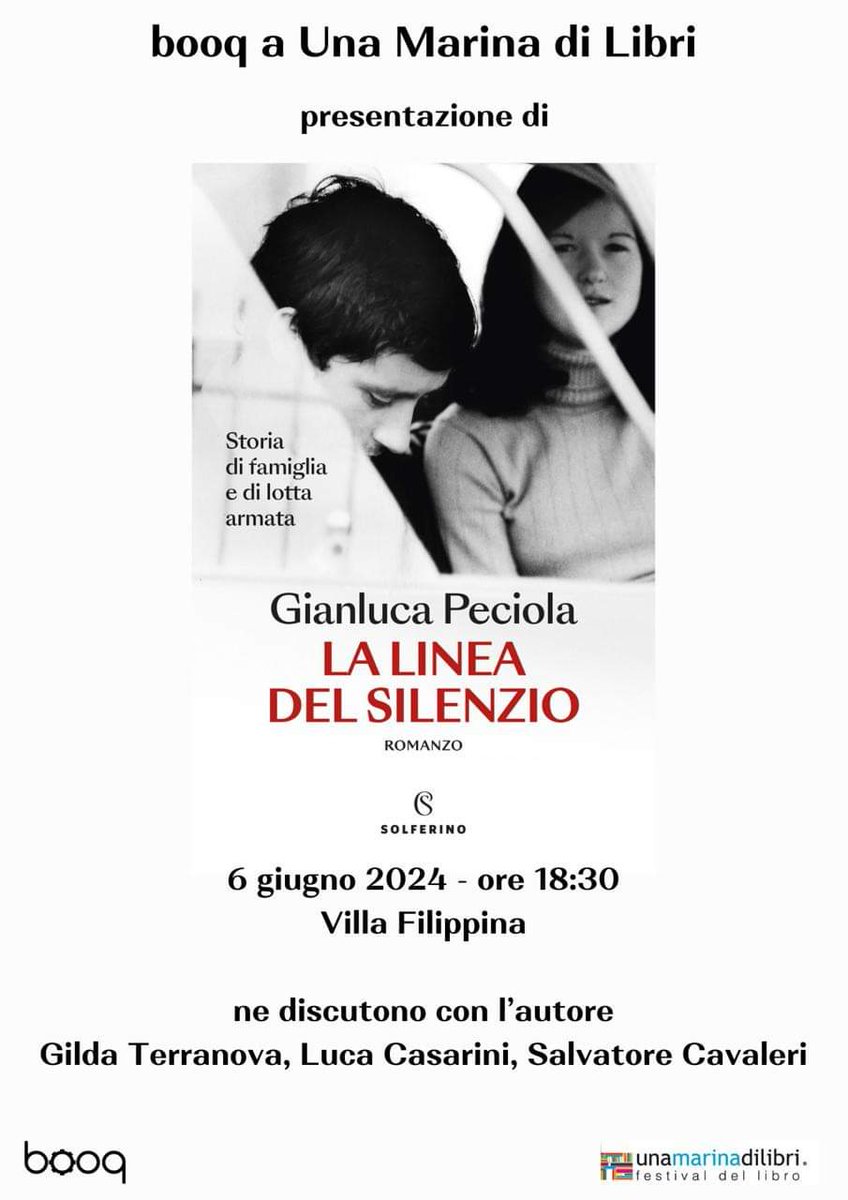 Giovedì prossimo <a href="/booq_pa/">booq</a> organizza ad <a href="/MarinaDiLibri/">Unamarinadilibri</a> la presentazione del libro di Gianluca Peciola : La linea del silenzio. Ne parleremo insieme a Gilda Terranova  e <a href="/lukacasa/">luca casarini</a>.