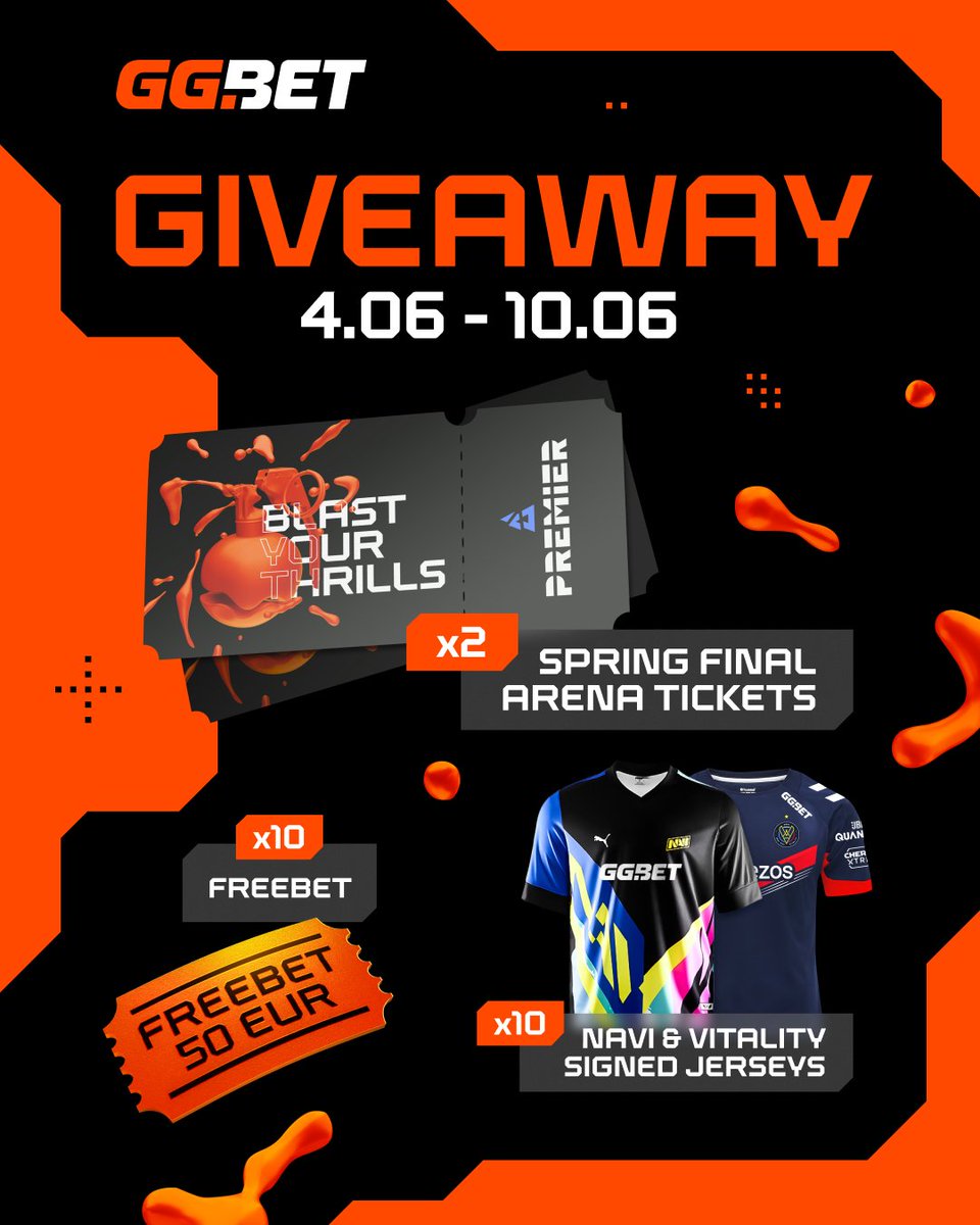 ggbet_en's tweet photo. Blast your thrills with GGBET’s giveaway 💥

🎁 2 tickets to Spring Final 2024
🎁 Exclusive signed jerseys – 5 each from NAVI and Vitality
🎁 Ten €50 no-deposit freebets 🔥

What to do:
✅ Follow @ggbet_en
✅ Like and RT
✅ Tag a friend you want to go to the Spring Final with https://t.co/jfqvnL17ZE