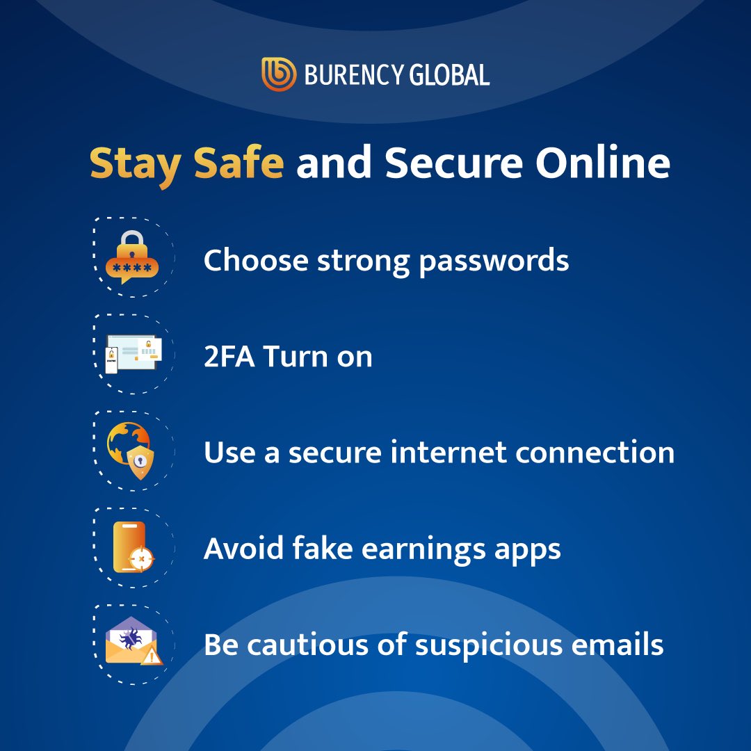 BurencyOfficial's tweet photo. Stay safe online! Follow these essential tips to protect your assets and enjoy a #secure digital experience.
 #Burency https://t.co/Z3HHR7s081