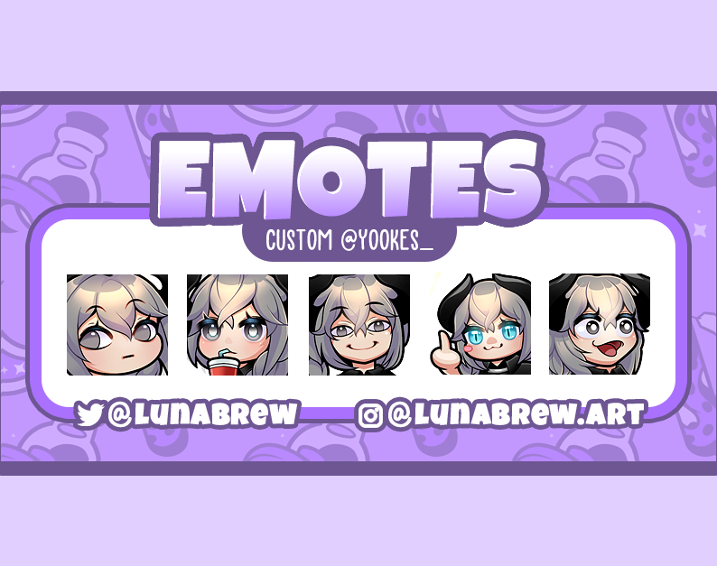 lunabrew's tweet photo. I have a bit of a back log of finished commissions to share from over the last couple of months =A =

Thanks again to my beloved @Yookes_ for commissioning me, I had so much fun and definitely upskilled my emote game for this. https://t.co/eDRtLEWnfb