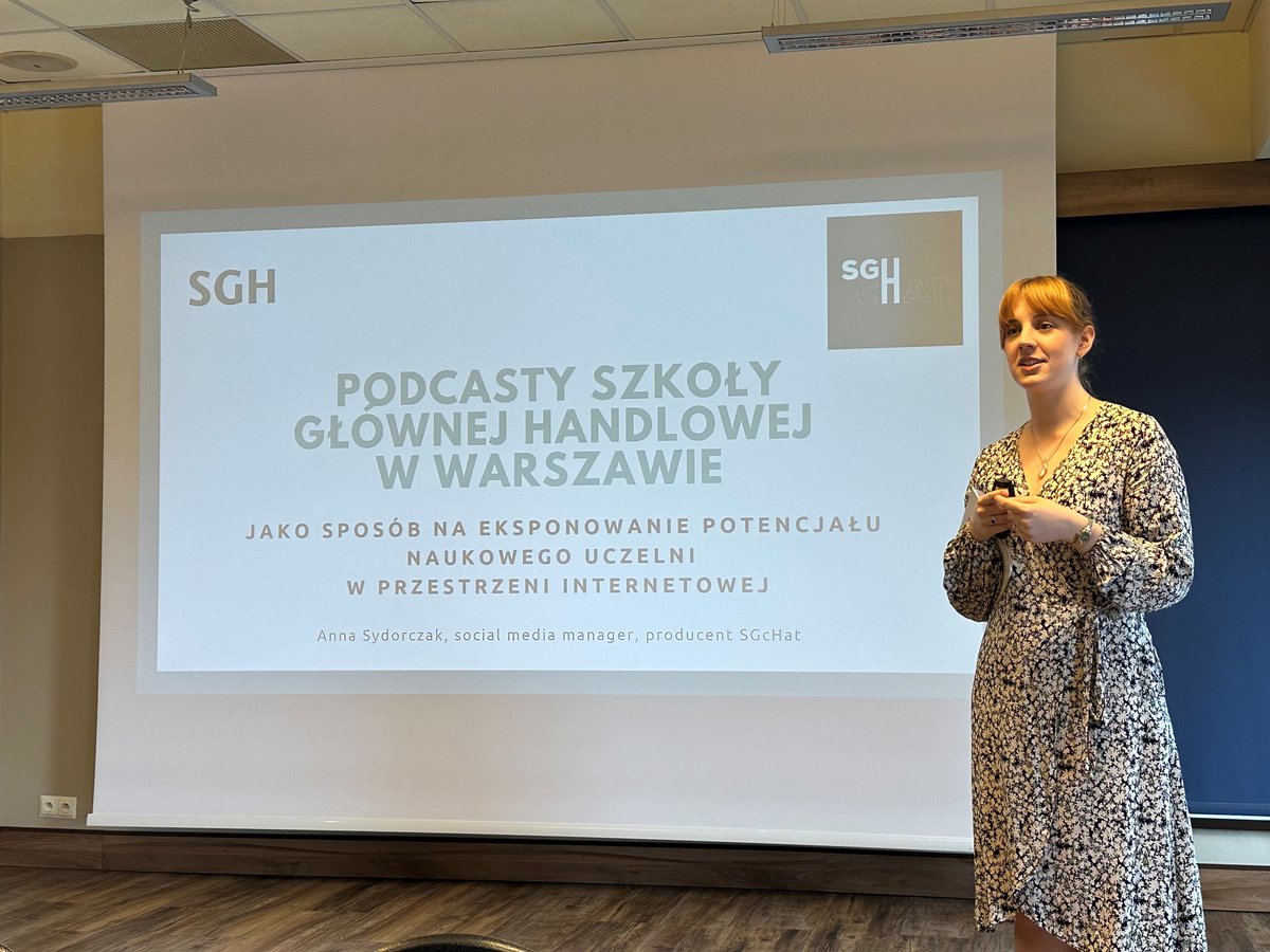 rzeczniksgh's tweet photo. Podczas XXXVI konferencji stowarzyszenia PRom w Katowicach Anna Sydorczak, koordynatorka projektu #SGcHat, wygłosiła cieszący się dużym zainteresowaniem referat "Podcasty @SGHWarsaw jako sposób na eksponowanie potencjału naukowego uczelni w przestrzeni internetowej".👏👏👏 https://t.co/5IgeVzqQLJ