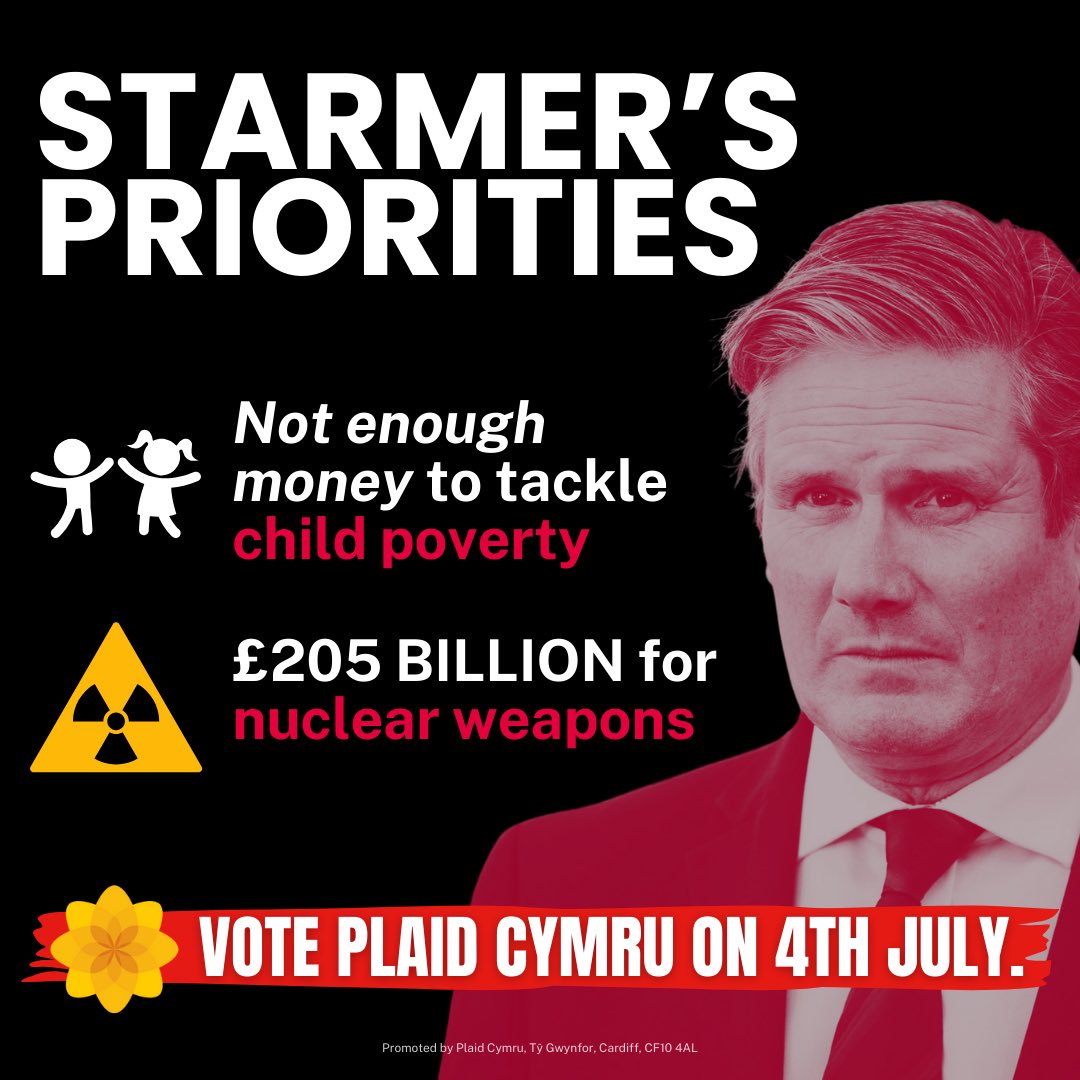 Plaid_Cymru's tweet photo. Labour is happy to commit a bottomless pit of money for Trident

But they say there’s no money to scrap the two-child limit, which would lift 300,000 children out of poverty

Wales deserves better 🏴󠁧󠁢󠁷󠁬󠁳󠁿 https://t.co/m85NJeMiZE