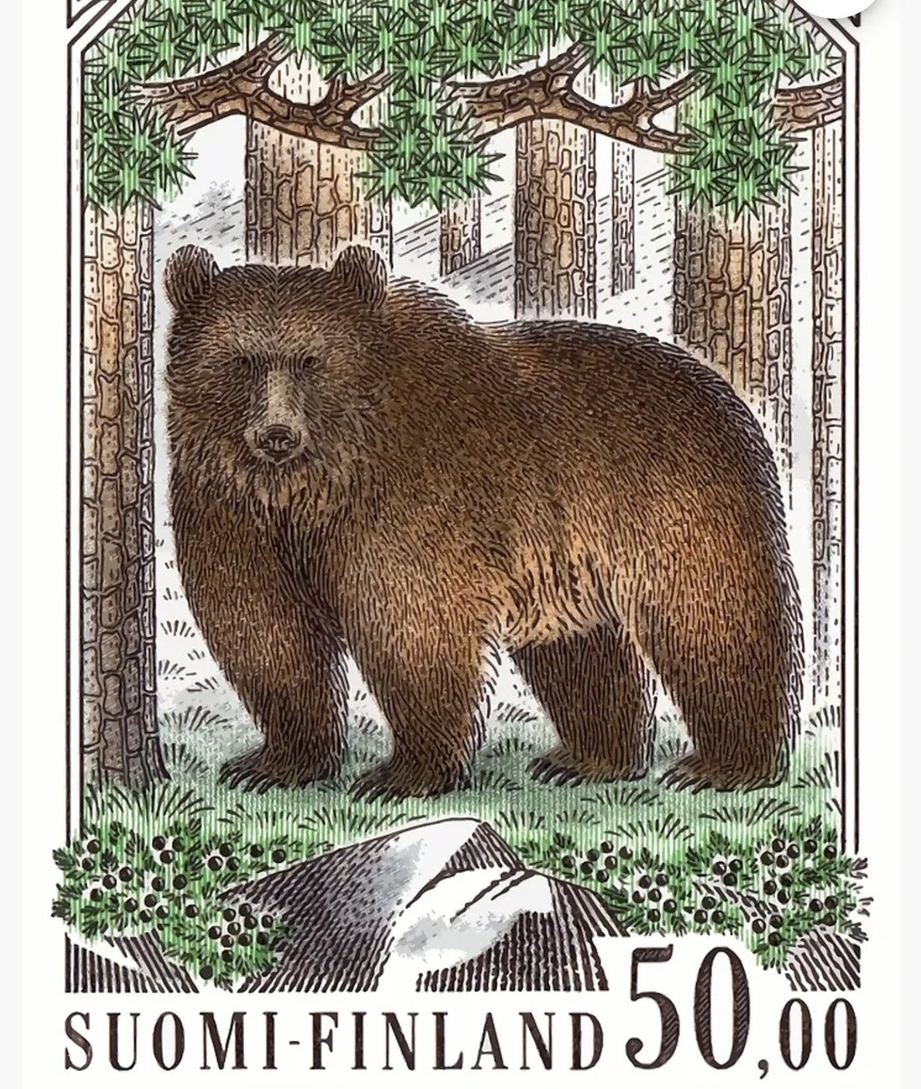 This stamp of #Finland is one of the Finnish #stamps with the highest value. A real engraved beauty with a stunning motif! 
#philately #art #bear
