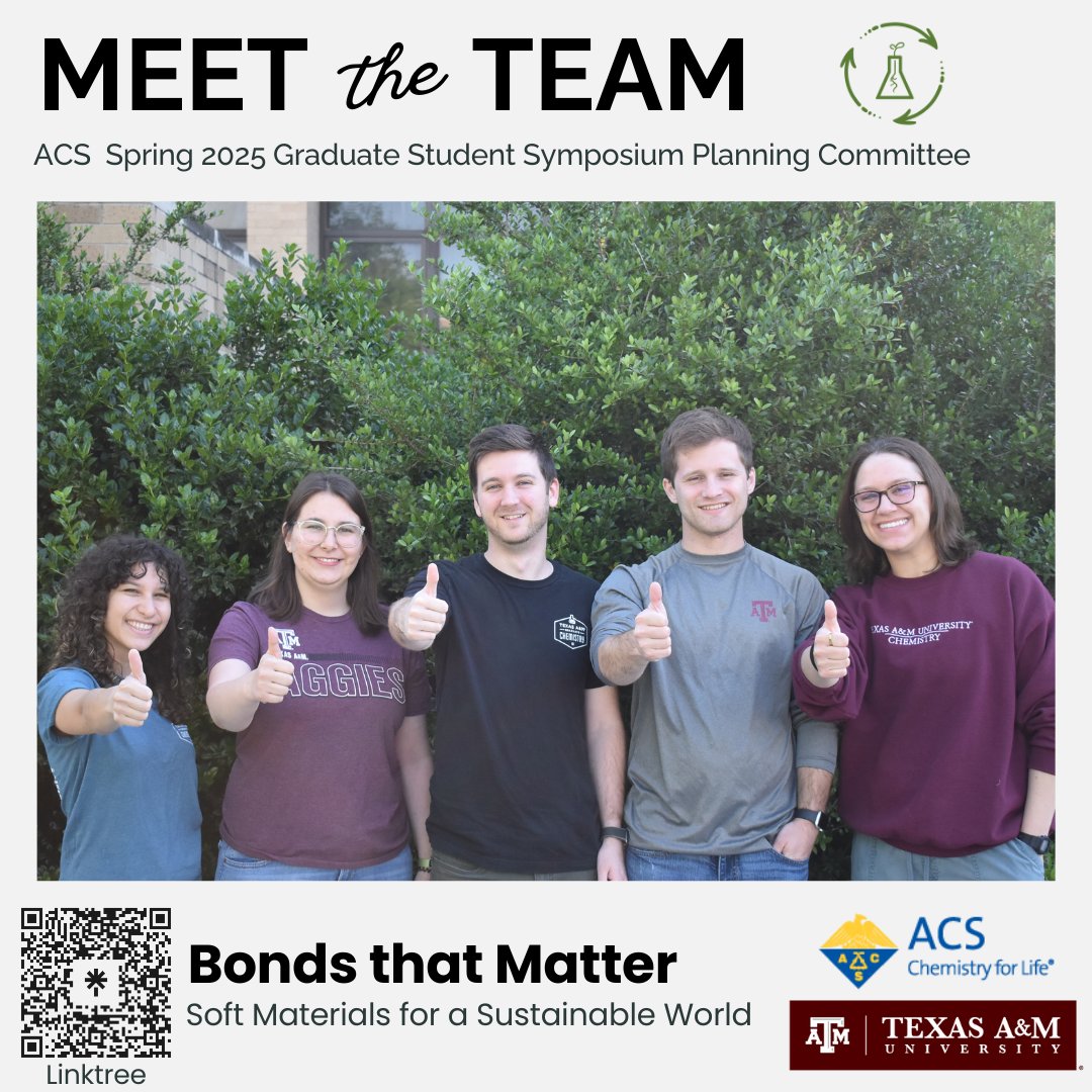 tamugsspc's tweet photo. Meet the planning committee from @TAMUChemistry  who will organize the Graduate Student Symposium at the ACS Spring 2025 meeting! Stay tuned to learn more about us!
#acs #gsspc #tamuchemistry https://t.co/ALCpW2J8JE