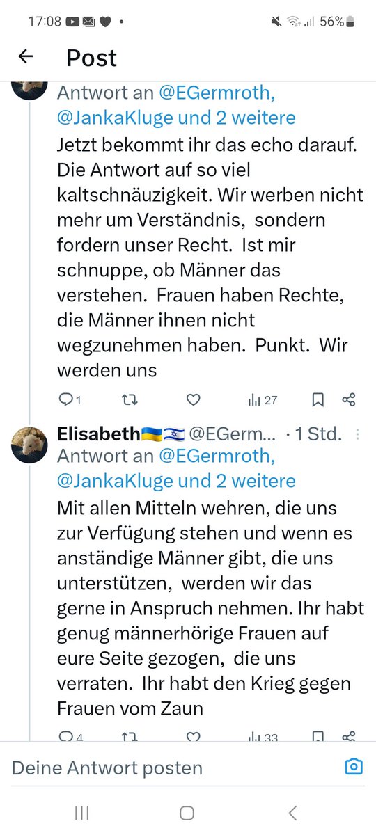 Irgendwas läuft gehörig falsch.
Eine Radfem/Terf schreibt, dass sich die Frauen im "Krieg" gegen die Trans Community befindet und die Frauen mit "allen zur Verfügung stehenden Mitteln" wehren sollen.
1/