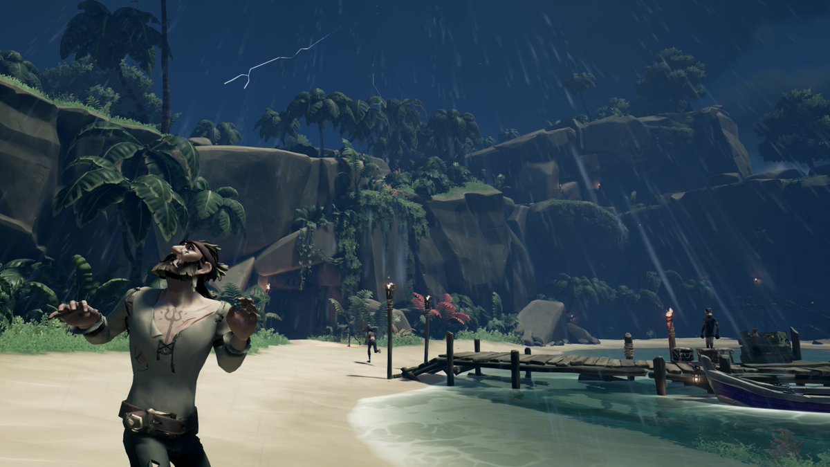 To the cave! Taking shelter from the storm

Theme: Island life  

#SoTShot <a href="/SeaOfThieves/">Sea of Thieves</a>
#SeaOfThieves