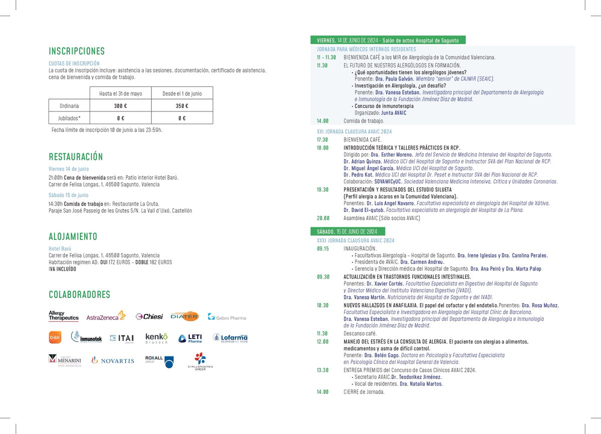 Les invitamos a participar en las Jornadas de Clausura de la AVAIC 2024 que celebraremos en Sagunto! 
<a href="/SEAIC_Alergia/">SEAIC</a> <a href="/CAJMIR_SEAIC/">CAJMIR</a> <a href="/alergosur_es/">ALERGOSUR</a> <a href="/alergonorte/">Alergonorte</a> <a href="/scaic_cat/">SCAIC</a> <a href="/scaic/">Sandro caicedo</a> <a href="/AlergiaCanaria/">Sociedad Canaria de Alergia e Inmunología Clínica</a> <a href="/Alergia_SMCLM/">SMCLM Alergología</a> <a href="/alergogalicia/">Sociedad Gallega de Alergia</a>