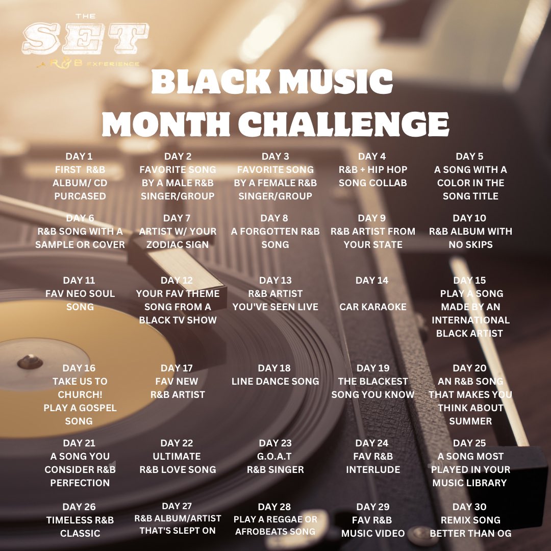 Happy Black Music Month 🗣️! Have We’re celebrating all songs, artists, albums and inspirational music contributors for our love of R&amp;B and more! Joined our Black Music Month yet 👀 Check in R&amp;B fam &amp; music lovers ! 😎 
SWIPE ⬅️ to see and join in on this challenge