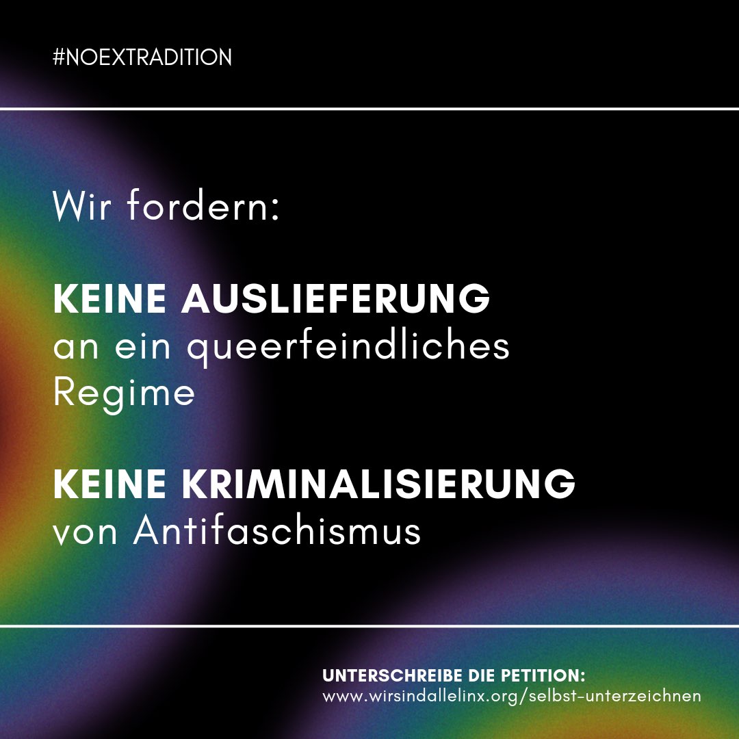 RealTadzioM's tweet photo. Eure Solidarität ist JETZT gefragt: Maja wird die Beteiligung an antifaschistischen Aktionen in Ungarn vorgeworfen und wurde deshalb in Berlin verhaftet. Die dt. Behörden wollen Maja an #Ungarn ausliefern, was für queere Personen lebensbedrohlich ist. Werdet aktiv! #noextradition https://t.co/YVxEWu5UOR