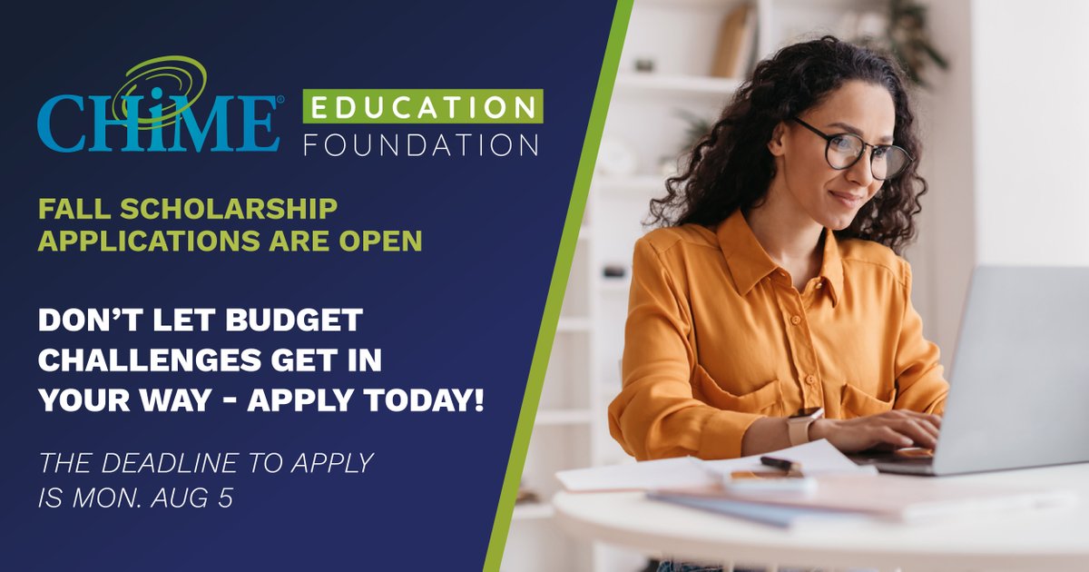 CHIME Members, did you know scholarship eligibility is one of your membership benefits? 🎓

Don’t let budget challenges get in your way. The deadline to apply for our open scholarship is Monday, August 5. Apply TODAY! chimedhl.org/4563uHx

#DigitalHealthLeaders #Scholarships
