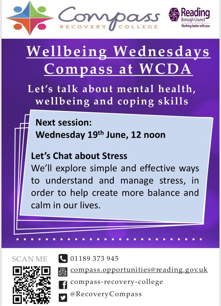 RecoveryCompass's tweet image. We will attend WCDA for a 1-hour session titled "Let's chat about stress" on June 19th at 12pm. We hope to see you there! #mentalhealth