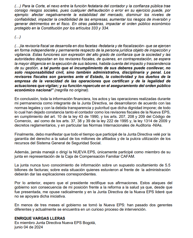 A explicación no pedida, culpabilidad manifiesta. Germán y Enrique Vargas Lleras DEBEN RESPONDER PENALMENTE por el MONOPOLIO que ejercieron en la Nueva EPS, Sanitas, Saludcoop, Medimas, entre otras EPS, junto con accionistas, directores, gerentes, representantes legales y