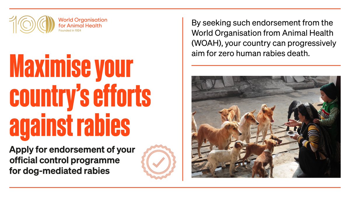 Receiving <a href="/WOAH/">World Organisation for Animal Health</a>'s endorsement for an official control programme for dog-mediated #rabies can help in advocating for increased support and investments from local governments, provide better expertise, and bring  recognition. Find out how to apply: woah.org/app/uploads/20…