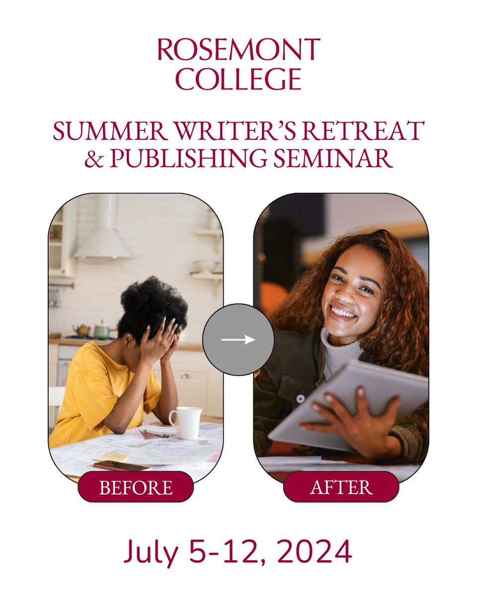 ONE MONTH AWAY!

Spend July transforming your creative work at Rosemont. Tracks for fiction, nonfiction, poetry, and publishing.

bit.ly/3x97hXA

#writing #publishing #writingretreat #amwriting #writingcommunity #philly #creativity