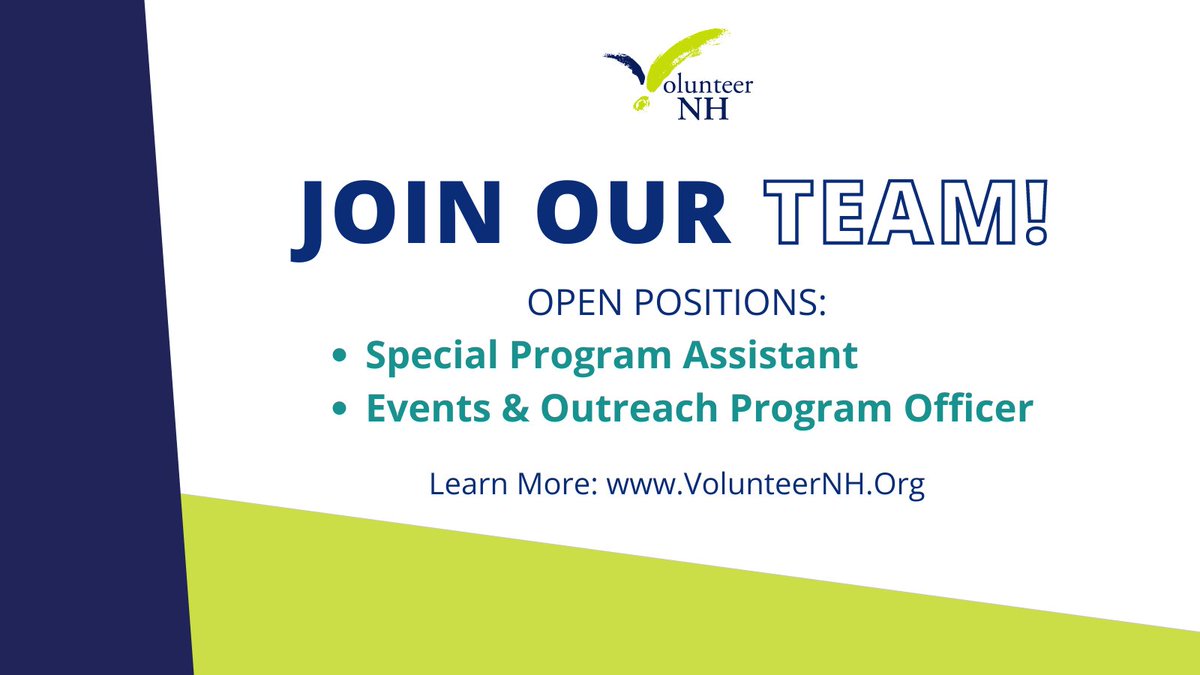 We're hiring! Our first opening is for a Special Program Assistant. Learn more here: volunteernh.org/news-opportuni…

Come join our team!