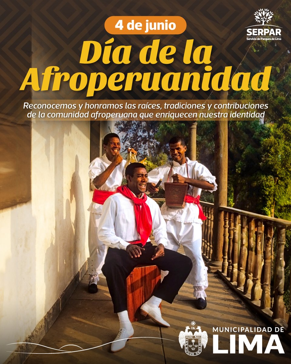 limaserpar's tweet photo. En el #DíadelaCulturaAfroperuana destacamos la importancia de construir un país más justo e igualitario para todos. 👦🏿👧🏿 Una oportunidad para reconocer, valorar y aprender del aporte de esta cultura. 🇵🇪

#SERPAR #clubesmetropolitanos #culturafroperuana #04dejunio https://t.co/VXVthHnAFy
