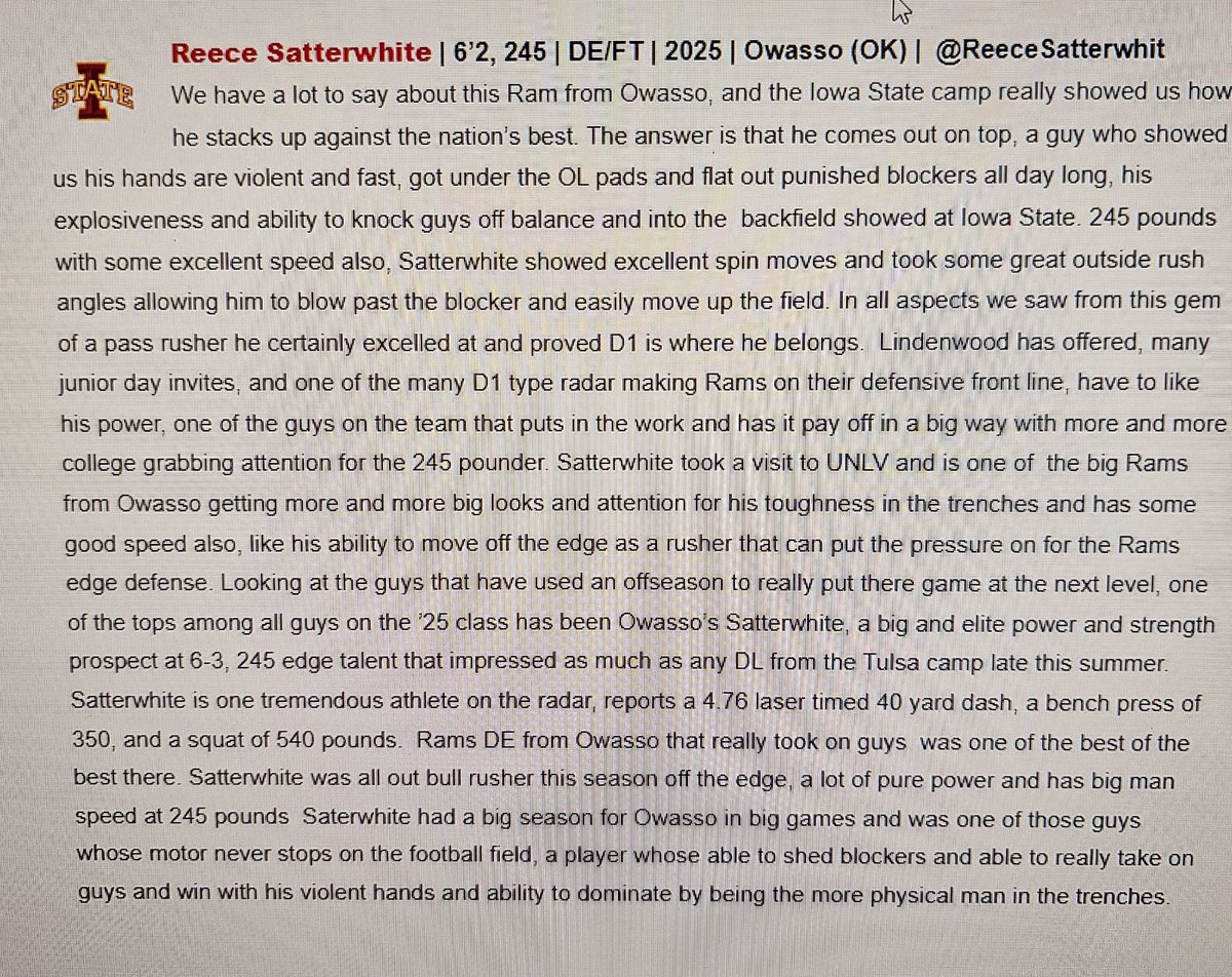 Thanks <a href="/sixstarfootball/">Six Star Football | PLUS+</a> for the write up!!! <a href="/OwassoRamFB/">Owasso Ram Football</a> <a href="/RecruitTheO/">Recruit Owasso Football</a> <a href="/chuckygranger50/">Charles Granger</a> <a href="/TUCoachLuetjen/">Derrick Luetjen</a> <a href="/littlehead72/">Chief</a>