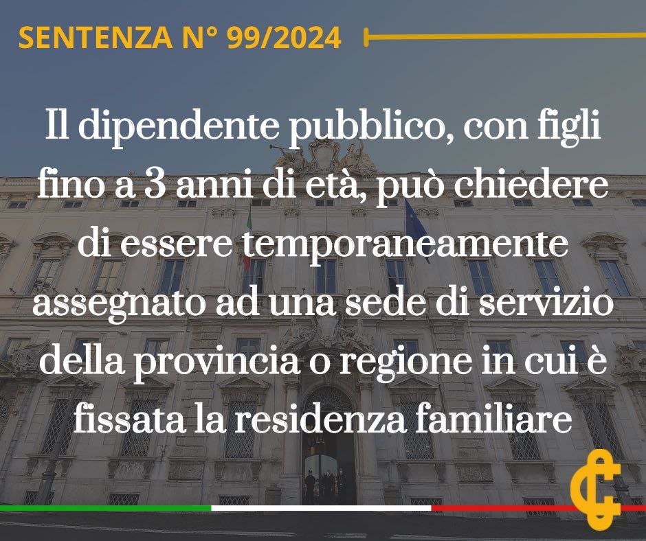 Corte Costituzionale, incostituzionali alcune norme del 2001: ammesse le richieste di trasferimento per i dipendenti pubblici con figli, fino al terzo anno d'età, presso la provincia o regione in cui è fissata la residenza familiare 

@ultimora_pol