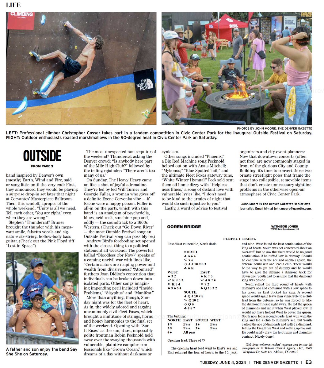 MooreTheatre's tweet photo. 2. An easygoing vibe embraced the inaugural #OutsideFestival like a climber clinging to a rock wall. In the @DenverGazette --> https://t.co/VBuzVkpcZT
@Thundercat @andrewbird @fleetfoxeslyric @SaySheShe @theheavyheavyuk @MikeJohnstonCO @Hickenlooper @visitdenver @outsidemagazine https://t.co/Qh5laNhWdz