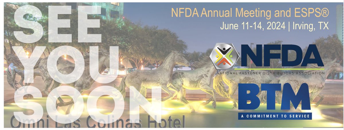 BTMMfg's tweet image. BTM is heading to Irving, TX for the annual @NFDAFastener meeting and ESPS. We are thrilled to be included in the Executive Sales Planning Sessions® (ESPS) again this year. We hope to see many of you at our one-on-one meetings!

#NFDA #CustomManufacturing #DomesticManufacturing