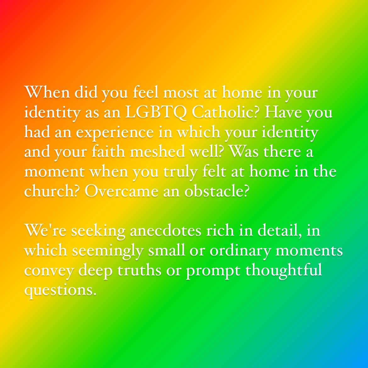 For #PrideMonth, <a href="/OutrchCatholic/">Outreach</a> is collecting 100 word essays about a moment when you felt proud to be LGBT and Catholic! Submit your short essay today for a chance to be published at Outreach sometime this month! 🏳️‍🌈🏳️‍⚧️🏳️‍🌈 docs.google.com/forms/d/e/1FAI…