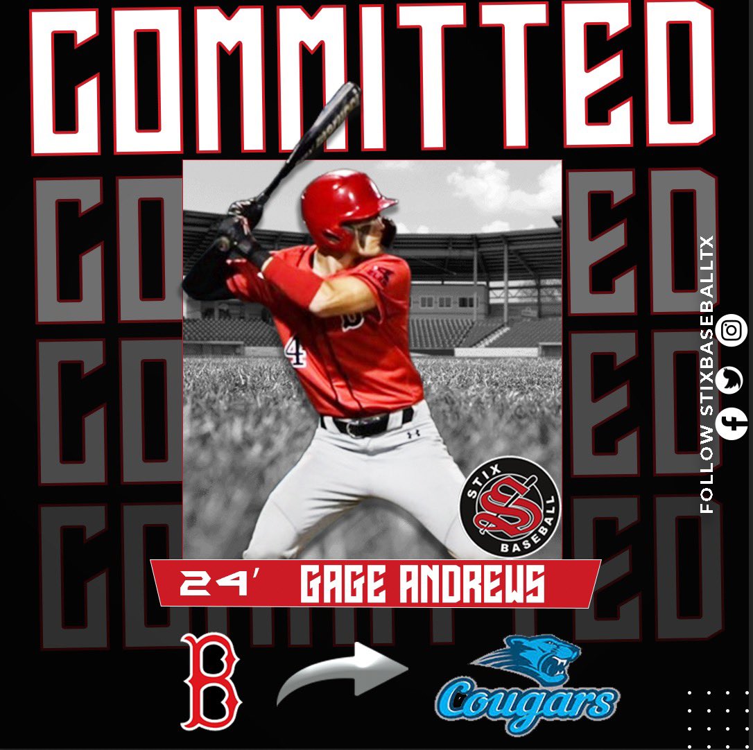 Congratulations to <a href="/GageAndrews444/">Gage Andrews</a> on his commitment to <a href="/CougarsCBC/">CoastalBendCollegeCougars</a> !

#STIXFAM | #STIXCOMMIT