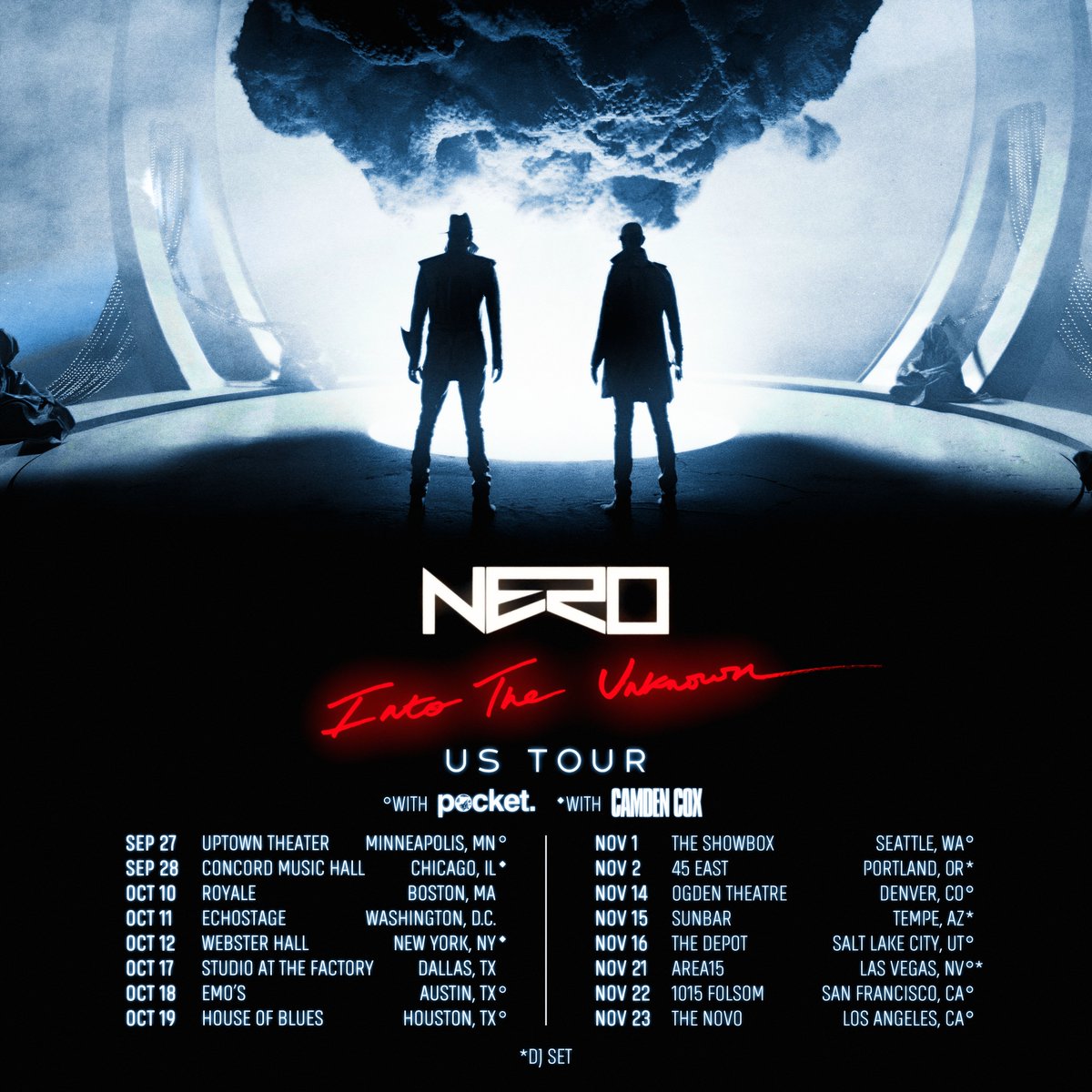 NeroUK's tweet image. Into the Unknown, our third studio album is out August 16. US Tour this Fall. Pre-sale live tomorrow at 10AM Local. On-sale Friday at 10AM Local. We can’t wait to show you all what we’ve been up to. Sign up below🇺🇸 #IntoTheUnknown #NERO