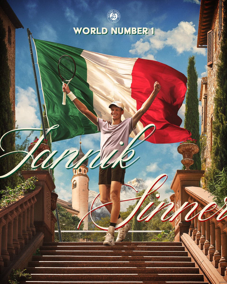 rolandgarros's tweet image. The first-EVER Italian man to become World No.1 ✨
Congratulations Jannik 🇮🇹
#RolandGarros