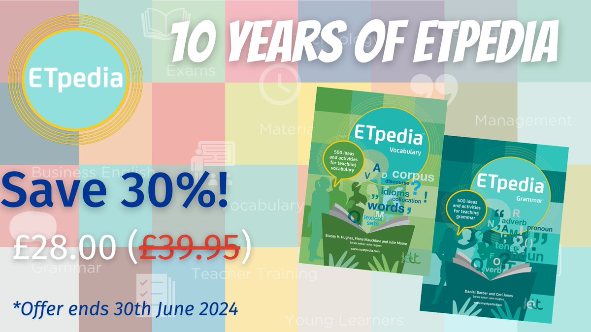 For June only, get 30% off ETpedia Vocabulary and ETpedia Grammar as part of our 10 years of ETpedia celebrations!
Order ETpedia Vocabulary here: pavpub.com/pavilion-elt/t…
Order ETpedia Grammar here: pavpub.com/pavilion-elt/e…

#ETpedia10 #Vocabulary #Grammar #LanguageSkills