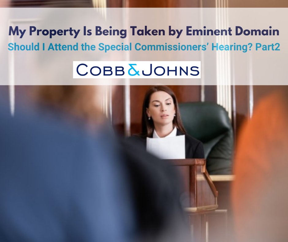 Last week’s blog explained what a special commissioners’ hearing is and what happens (and doesn’t happen) at the hearing. But should you, as a landowner, attend the hearing? Now, we share several factors that we consider when advising clients: bit.ly/3Kxa4wY #txlege