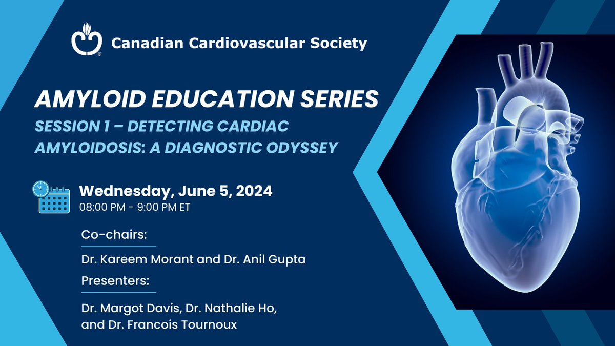 CCS (@scc_ccs) on Twitter photo Tomorrow at 8 PM ET: Session 1 of our #Amyloid Education Series. Join co-chairs Dr. Kareem Morant & <a href="/RealAnilGupta/">Anil Gupta</a> and presenters Drs. Margot Davis, Nathalie Ho & Francois Tournoux for "Detecting Cardiac Amyloidosis: A Diagnostic Odyssey". Register now: ow.ly/4pnW50S8BhM Tomorrow at 8 PM ET: Session 1 of our #Amyloid Education Series. Join co-chairs Dr. Kareem Morant & <a href="/RealAnilGupta/">Anil Gupta</a> and presenters Drs. Margot Davis, Nathalie Ho & Francois Tournoux for "Detecting Cardiac Amyloidosis: A Diagnostic Odyssey". Register now: ow.ly/4pnW50S8BhM