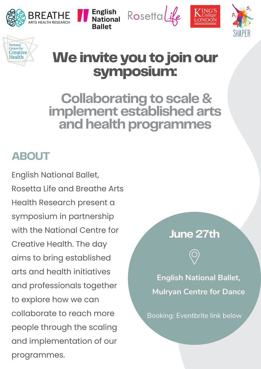 Looking forward to celebrating with <a href="/SHAPER2020/">SHAPER</a>  (Scaling-up Health Arts Programmes: Effectiveness Research) the largest ever study into the impact &amp; scalability of arts interventions on physical &amp; mental health, undertaken <a href="/KingsCollegeLon/">King's College London</a> &amp; <a href="/ucl/">UCL</a> 
Join us eventbrite.co.uk/e/collaboratin…