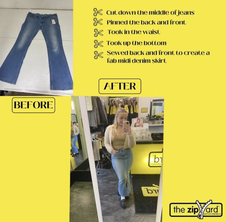 Got an old pair of jeans you want to repurpose?

Let us work our jean-ius! 👖

#denim #jeans #denimalterations #thezipyard #lookgreatfeelfantastic #weloveeveryBody #sustainablefashion